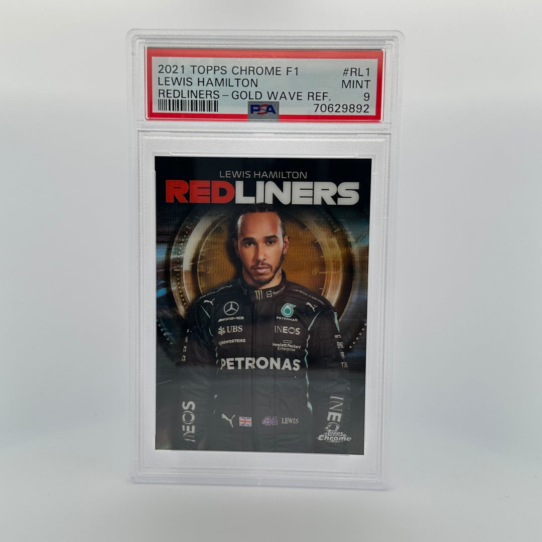 PSA 9 - 43/50 - LEWIS HAMILTON #RL1 - REDLINERS - GOLD WAVE REFRACTOR