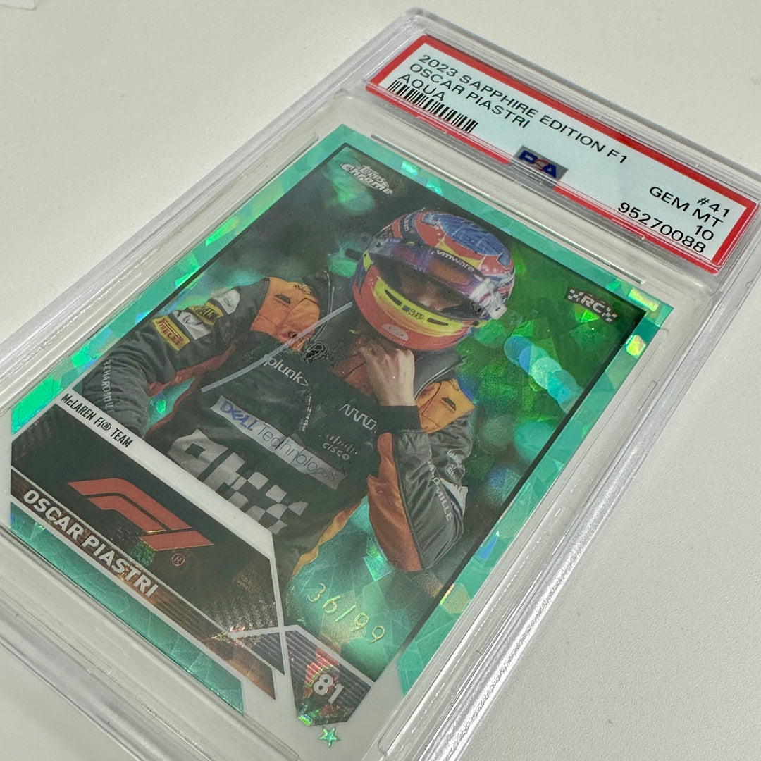 PSA 10 - 36/99 Oscar Piastri #41 - Aqua - Sapphire Edition - 2023 Topps Chrome F1 - Rookie Card
