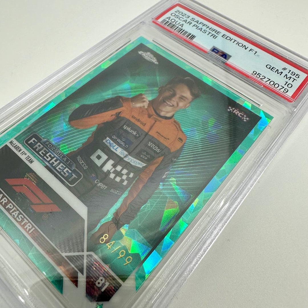PSA 10 - 84/99 Oscar Piastri #195 - Aqua - Sapphire Edition - 2023 Topps Chrome F1 - Rookie Card