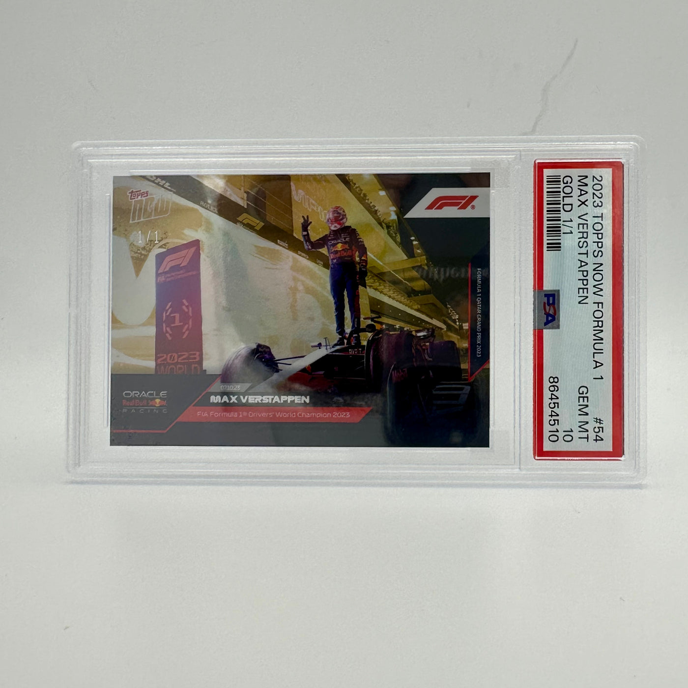 1/1 Gold - Max Verstappen #54 - PSA 10 - 2023 Topps Now - 2023 FIA Formula 1® Drivers' World Champion