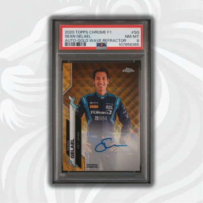 PSA 8 - 36/50 Auto - Sean Gelael #F1A-SG - Topps Chrome 2020 - Gold Wave (POP1)