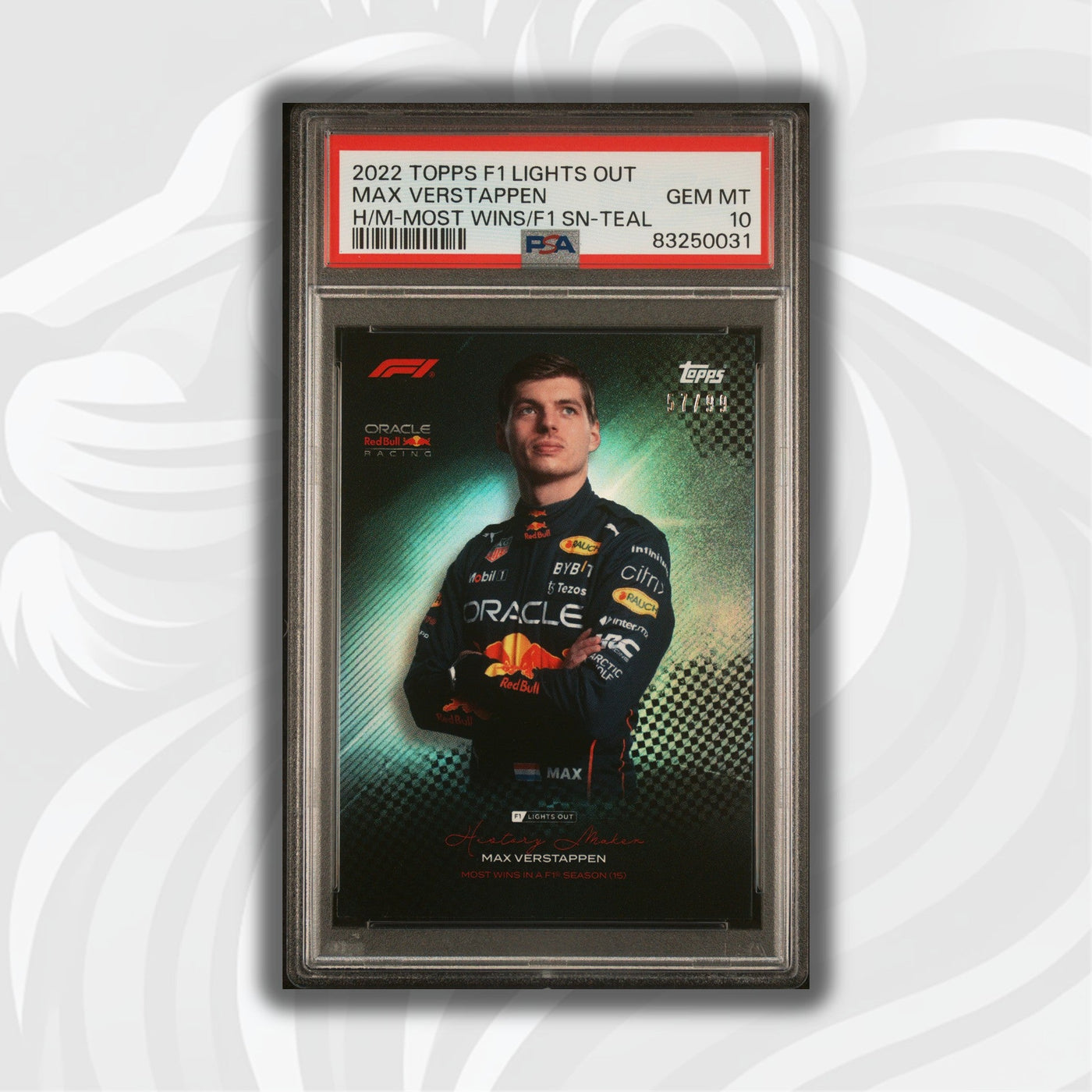 PSA 10 - 57/99 Max Verstappen - History Maker Most Wins in a Season - 2022 Lights Out - Teal