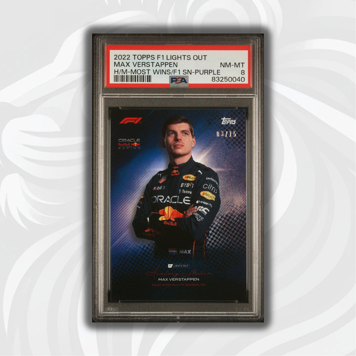 PSA 8 - 03/15 Max Verstappen - History Maker Most Wins in a Season - 2022 Lights Out - Purple