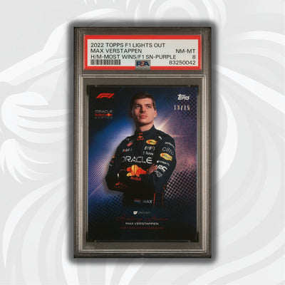 PSA 8 - 10/15 Max Verstappen - History Maker Most Wins in a Season - 2022 Lights Out - Purple