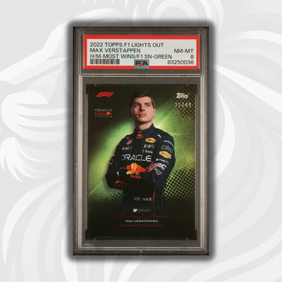 PSA 8 - 26/49 Max Verstappen - History Maker Most Wins in a Season - 2022 Lights Out - Green