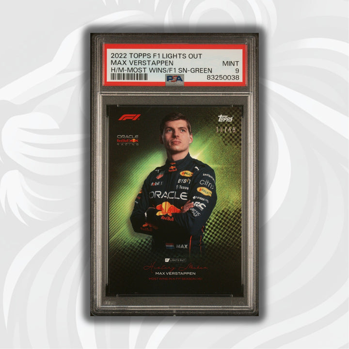 PSA 9 - 10/49 Max Verstappen - History Maker Most Wins in a Season - 2022 Lights Out - Green