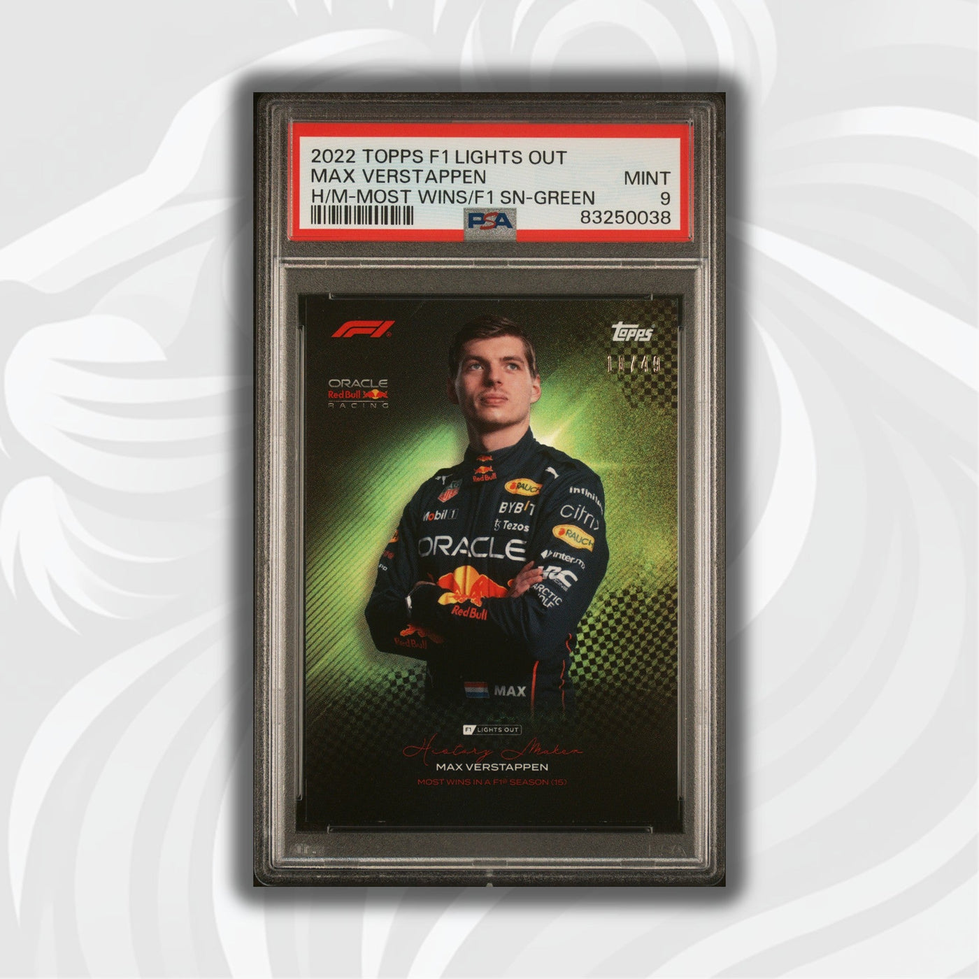 PSA 9 - 10/49 Max Verstappen - History Maker Most Wins in a Season - 2022 Lights Out - Green