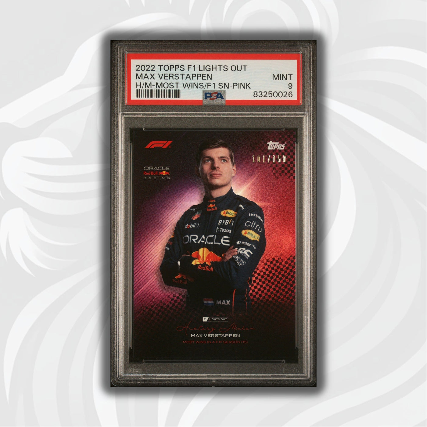 PSA 9 - 101/150 Max Verstappen - History Maker Most Wins in a Season - 2022 Lights Out - Pink