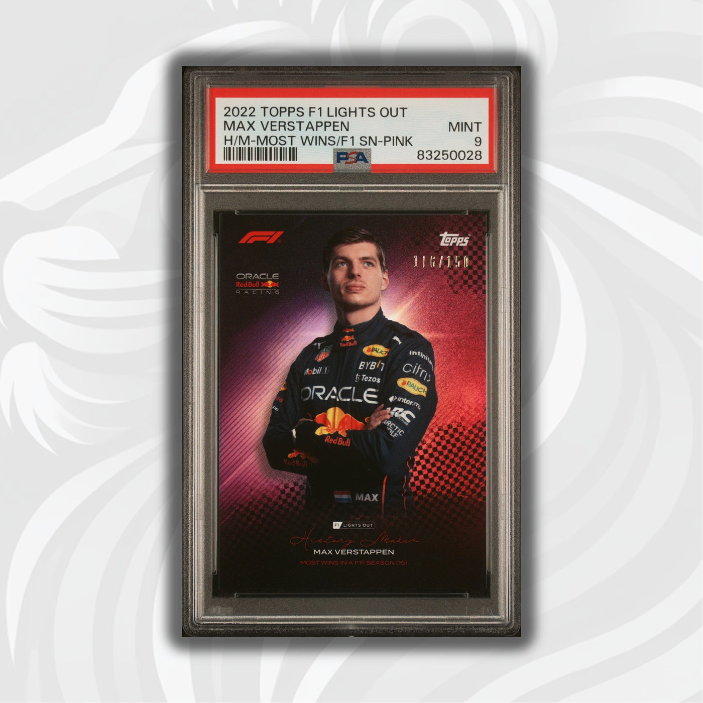 PSA 9 - 115/150 - Max Verstappen #LO22 - 2022 Topps F1 Lights Out - History Maker Most Wins in a Season