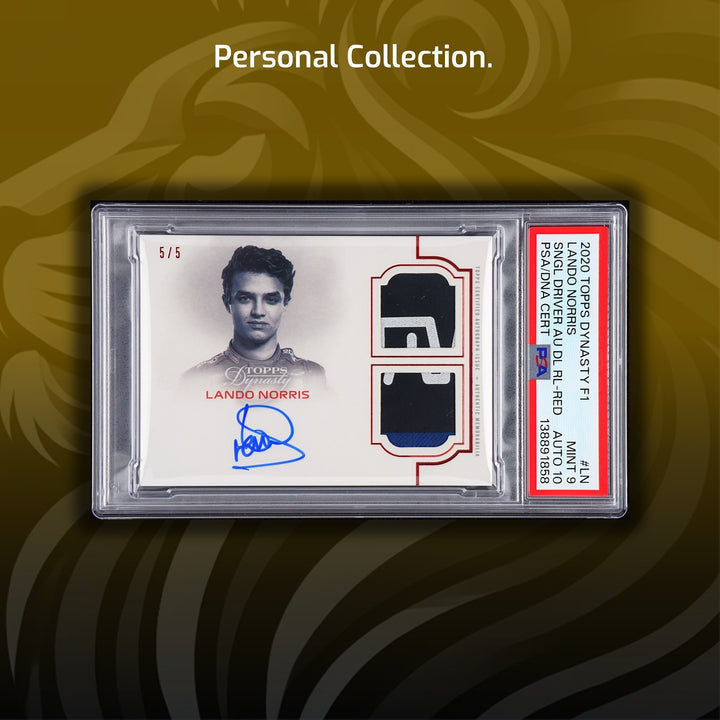 PSA 9 - 5/5 Red - Lando Norris #SDA-LN - Dynasty Single-Driver Dual Relic Autograph - 2020 Topps Dynasty F1