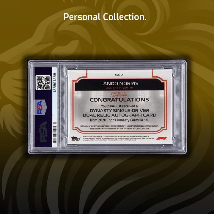 PSA 9 - 5/5 Red - Lando Norris #SDA-LN - Dynasty Single-Driver Dual Relic Autograph - 2020 Topps Dynasty F1
