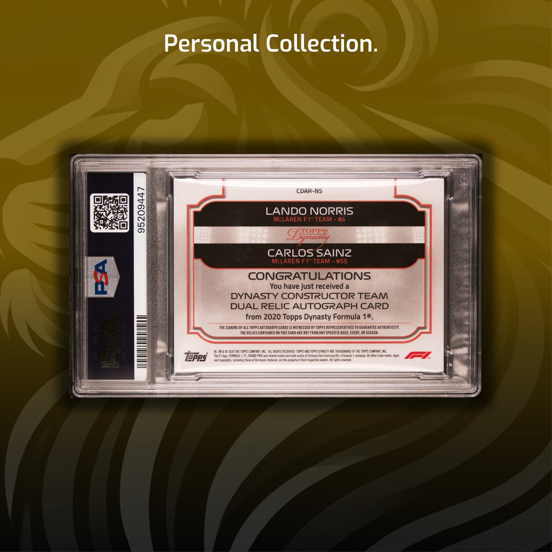 PSA 7 - 07/10 Lando Norris / Carlos Sainz #CDAR-NS - Team Tandem Dual Relic Autograph - 2024 Topps Dynasty F1