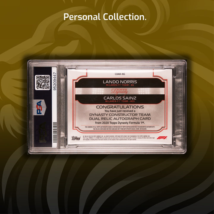 PSA 7 - 07/10 Lando Norris / Carlos Sainz #CDAR-NS - Team Tandem Dual Relic Autograph - 2024 Topps Dynasty F1