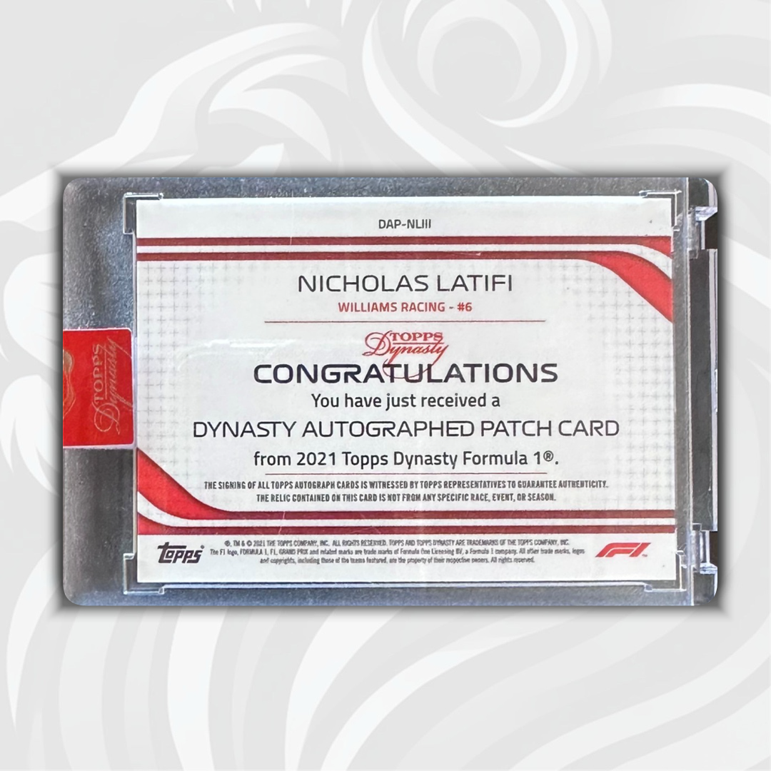 2/5 Nicholas Latifi #DAP-NLIII - 2021 Topps Dynasty F1 - Patch Auto Red