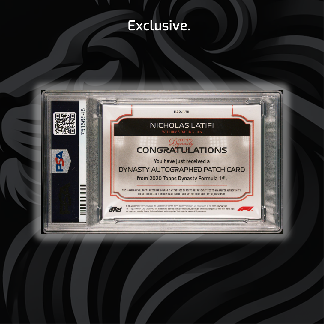 PSA10 POP1 - 3/5 Nicholas Latifi #DAP-IVNL – 2020 Topps Dynasty F1 – Autographed Single Patch