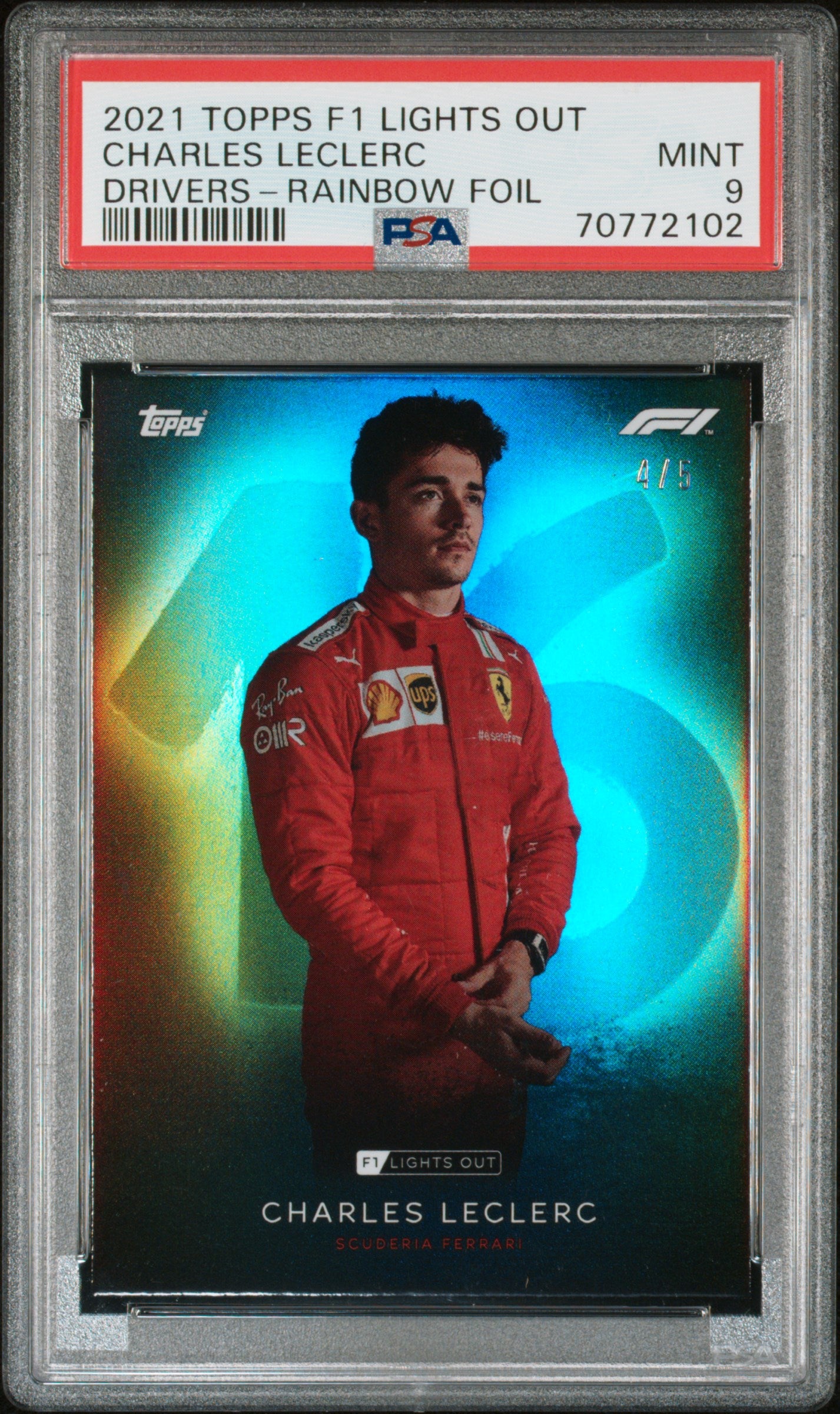 PSA 9 - 4/5 Charles Leclerc - Rainbow Foil - 2021 Topps Lights Out
