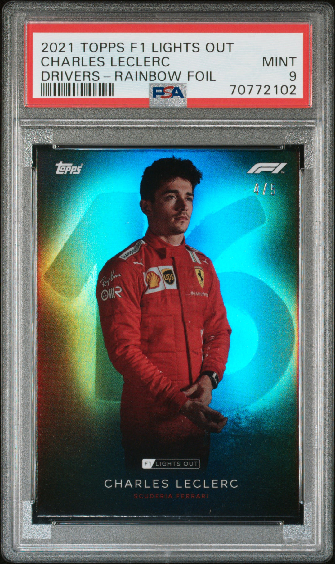PSA 9 - 4/5 Charles Leclerc - Rainbow Foil - 2021 Topps Lights Out F1