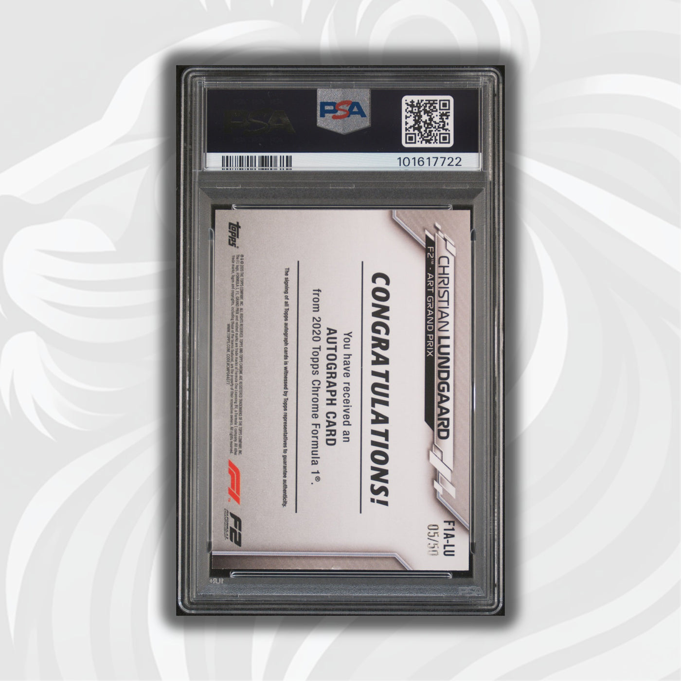 PSA 8 - 05/50 Auto - Christian Lundgaard #F1A-CL - Topps Chrome 2020 - Gold Wave (POP2)