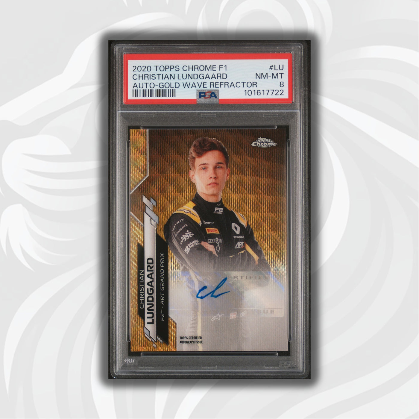 PSA 8 - 05/50 Auto - Christian Lundgaard #F1A-CL - Topps Chrome 2020 - Gold Wave (POP2)