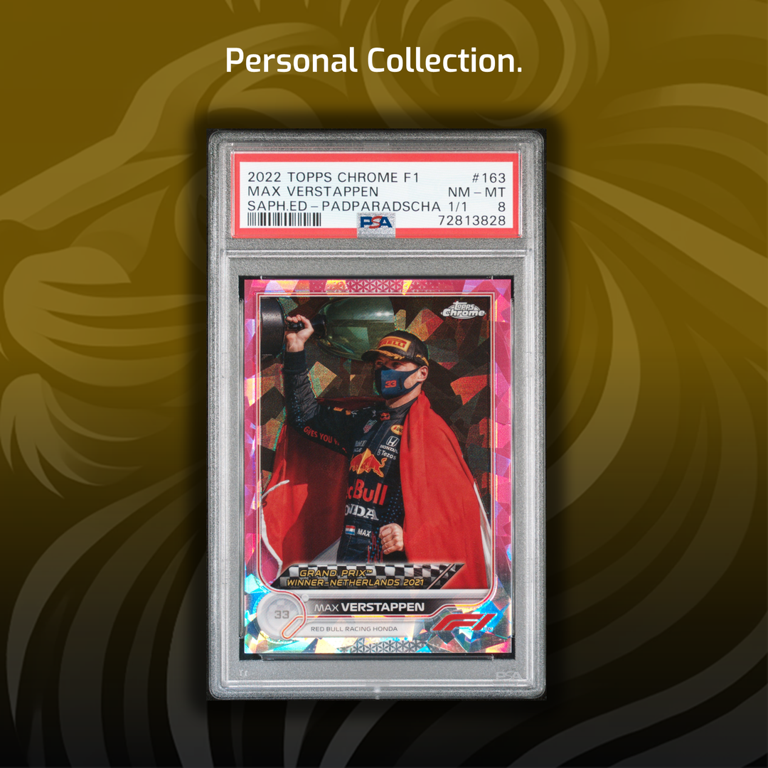 PSA 8 - 1/1 Max Verstappen #163 - 2022 Chrome Sapphire - Padparadscha
