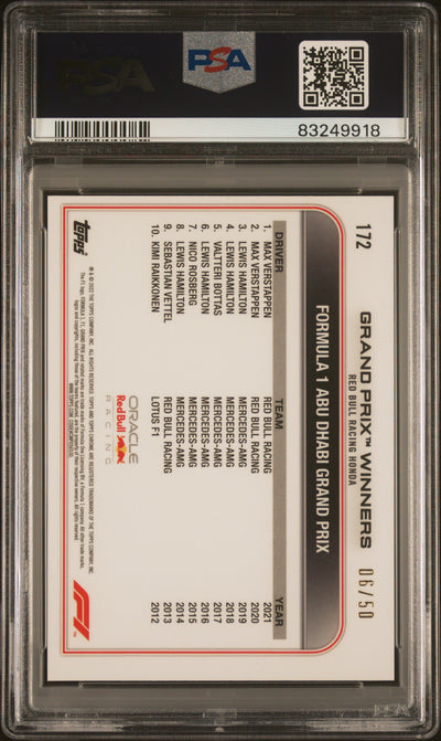 PSA 9 - 06/50 Max Verstappen #172 - Gold - Sapphire - 2022 Topps Chrome F1