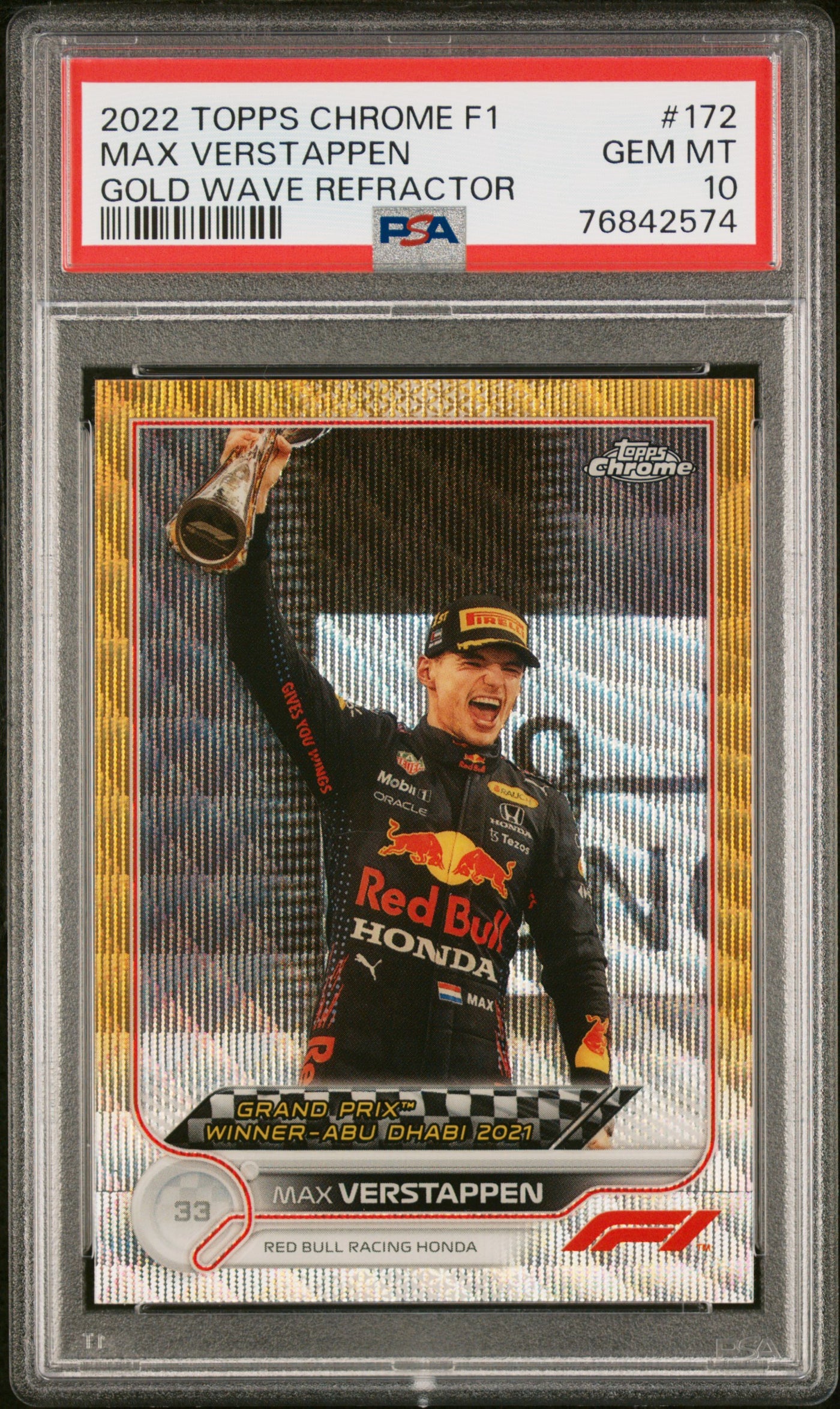 PSA 10 - 24/50 Max Verstappen #172 - Gold Wave Refractor - 2022 Topps Chrome F1