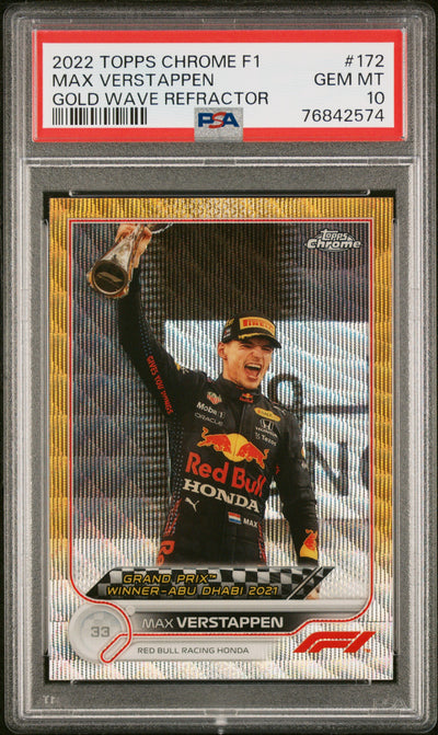 PSA 10 - 24/50 Max Verstappen #172 - Gold Wave Refractor - 2022 Topps Chrome F1