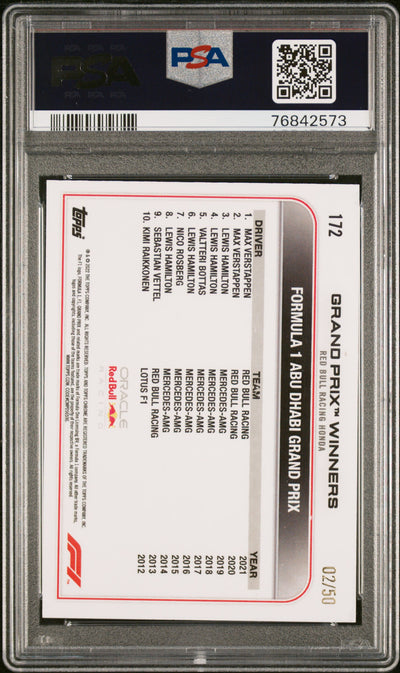 PSA 9 - 02/50 Max Verstappen #172 - Gold Wave Refractor - 2022 Topps Chrome F1