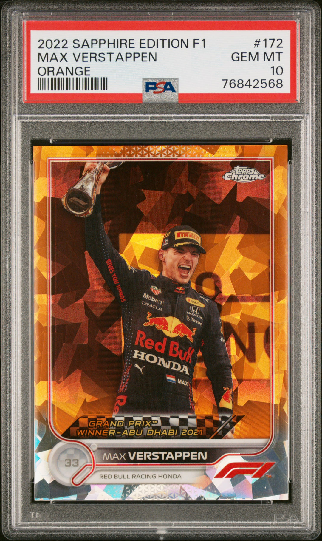 PSA 10 - 10/25 Max Verstappen #172 - Orange - Sapphire - 2022 Topps Chrome F1