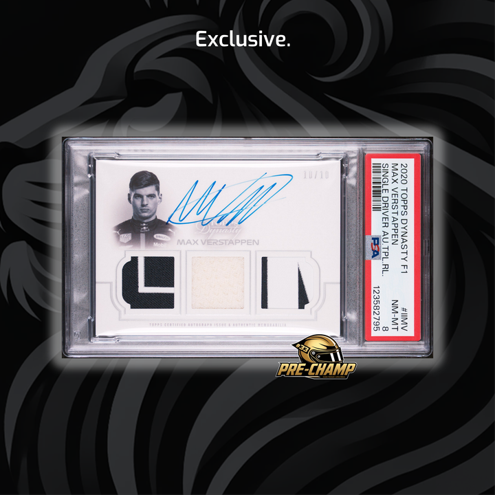 PSA8 - 10/10 - Max Verstappen #TRA-IIMV - 2020 Topps Dynasty - Triple Relic Autograph (POP1, 1 HIGHER)