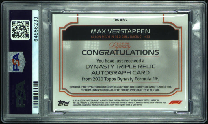 PSA10 - 2/5 - Max Verstappen #IIIMV - 2020 Topps Dynasty - Triple Relic Autograph Card