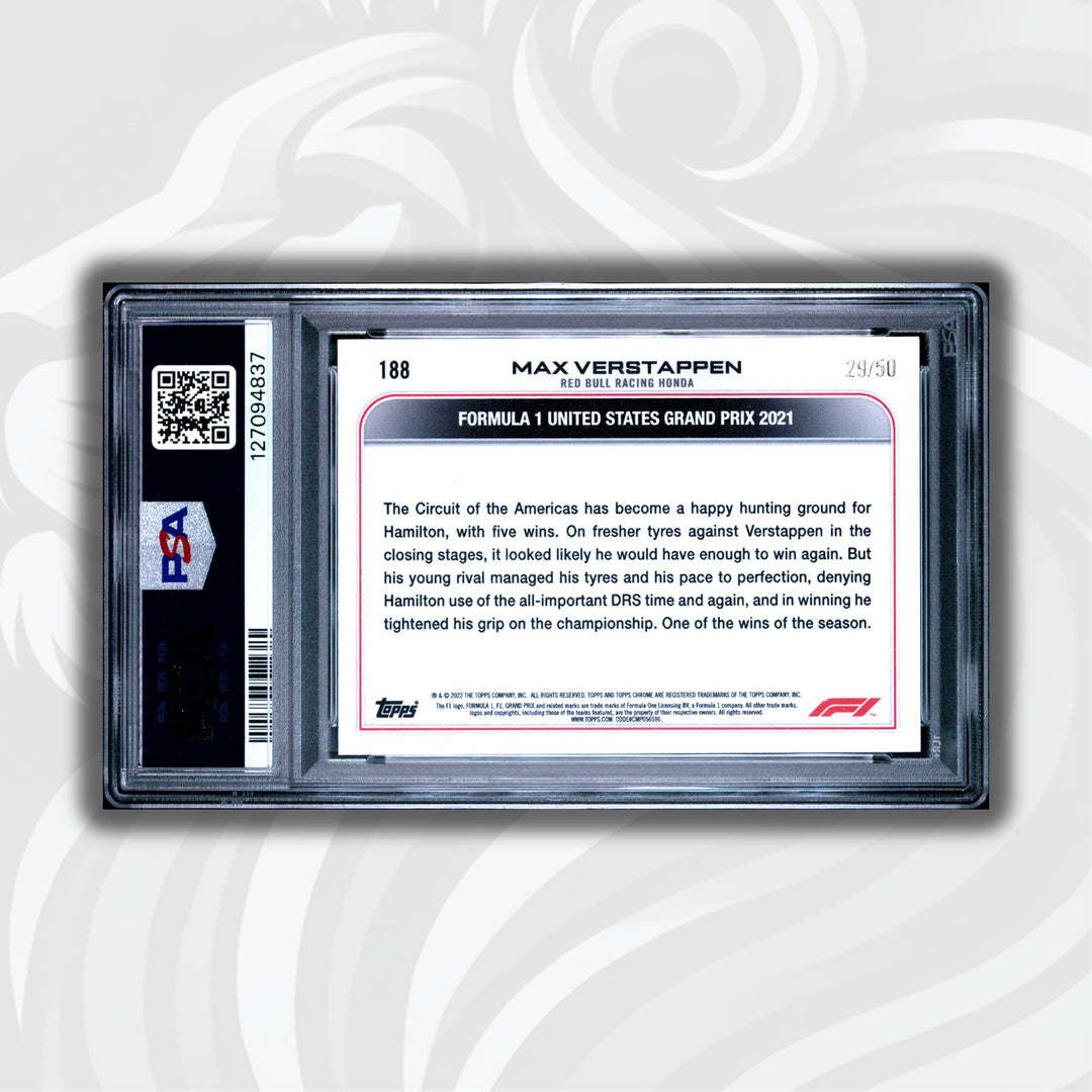 PSA 10 - 24/50 Max Verstappen #188 - Driver of the Day - Gold Wave - 2022 Topps Chrome F1