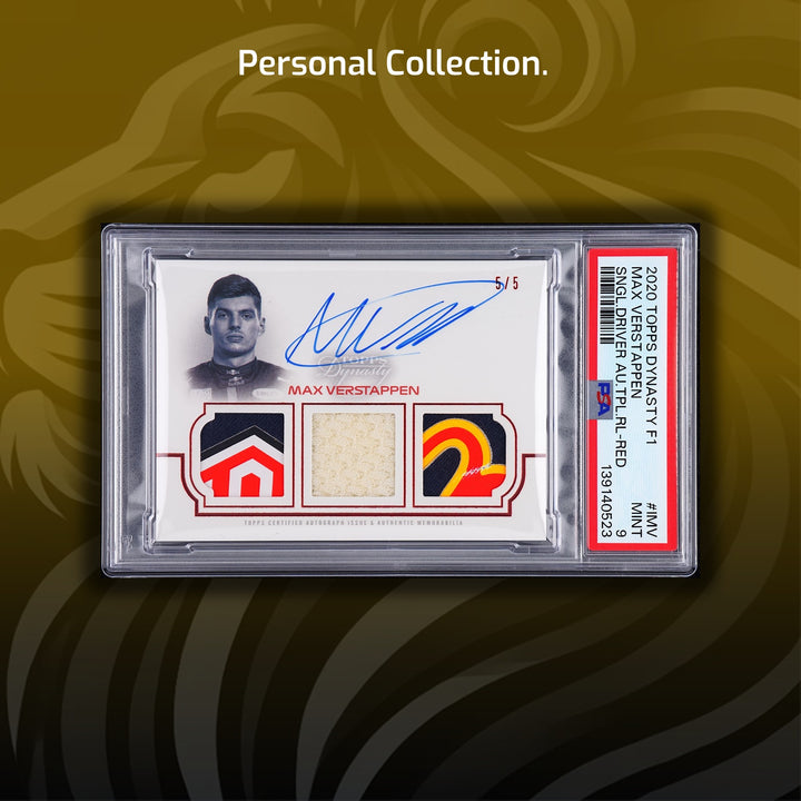 PSA 9 - 5/5 Red - Max Verstappen #TRA-IMV - Dynasty Triple Relic Autograph - 2020 Topps Dynasty F1