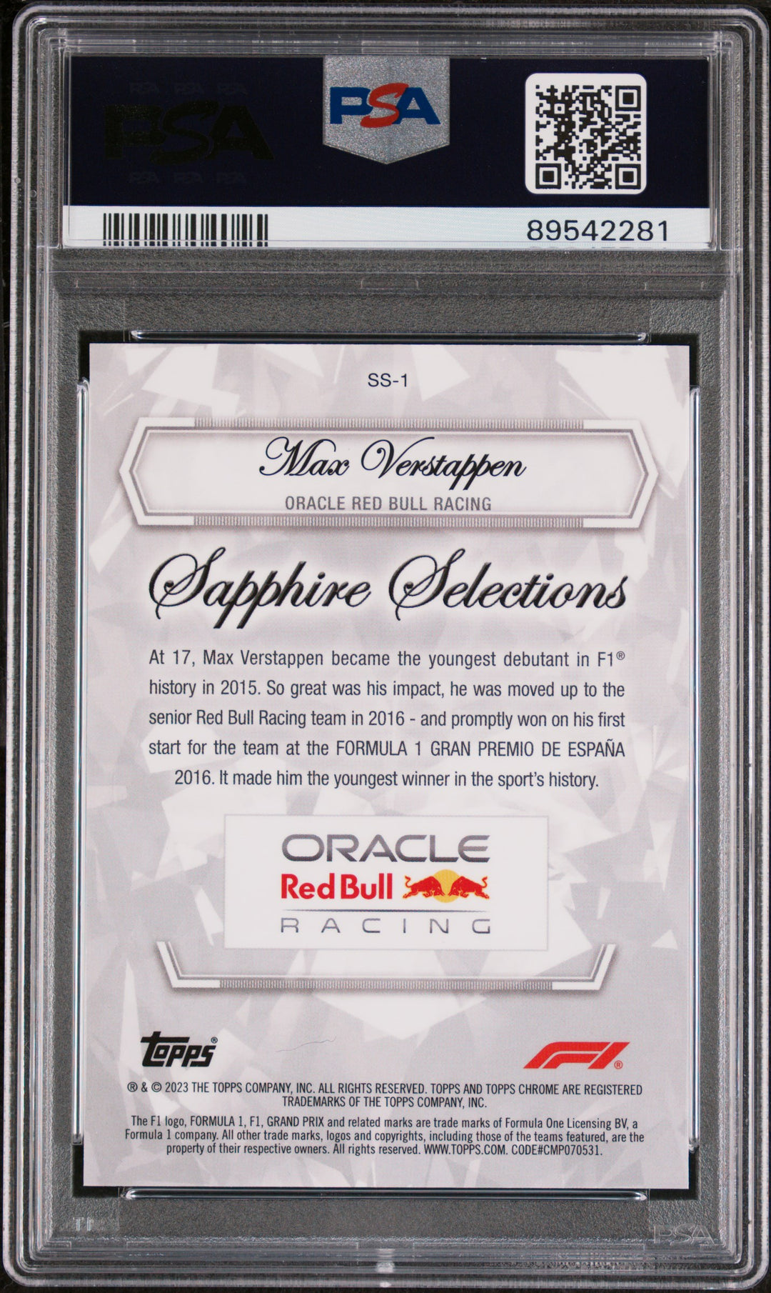 PSA 10 - Red 3/5 Max Verstappen - 2023 Sapphire Selections #SS1 - POP1