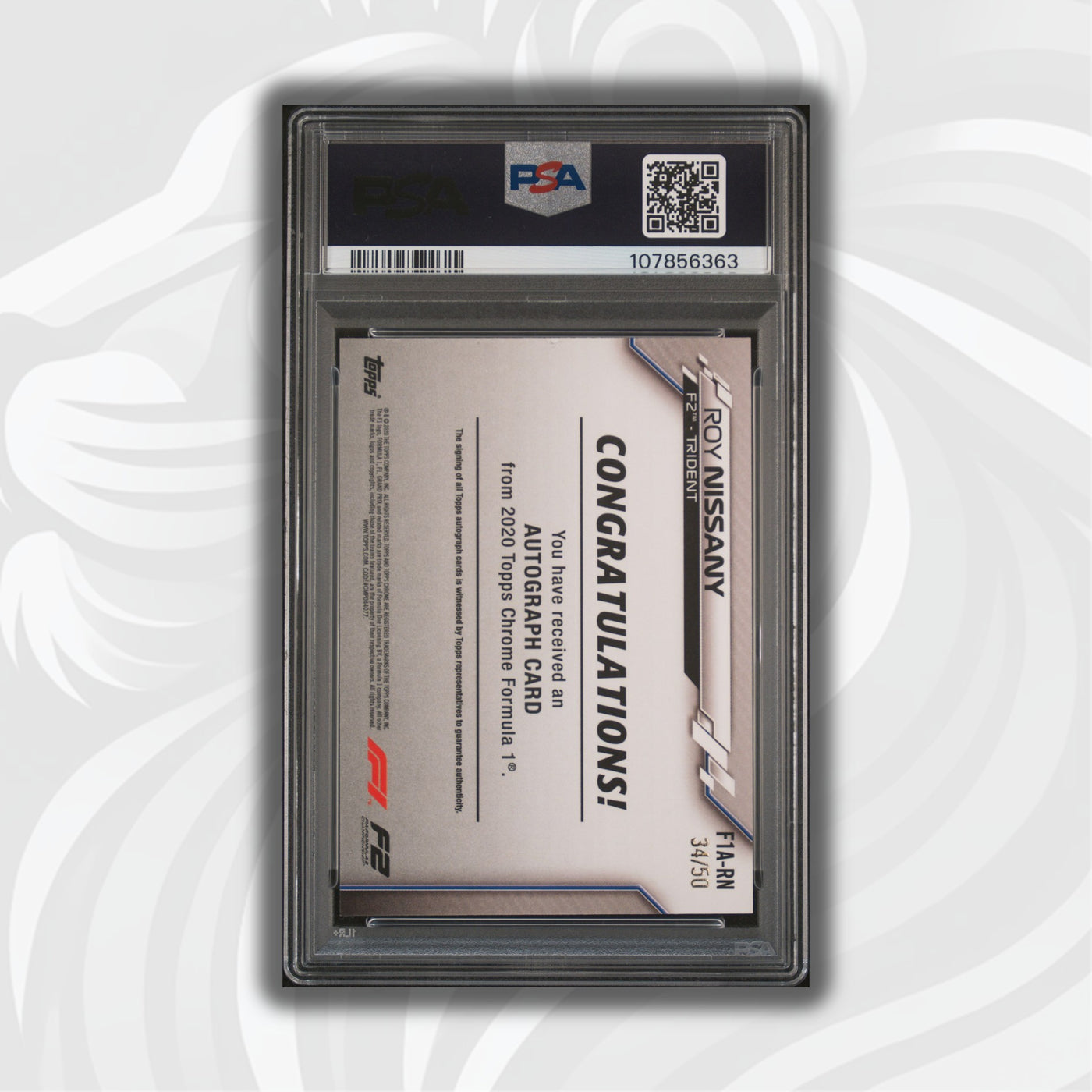 PSA 7 - 34/50 Auto - Roy Nissany #F1A-RN - Topps Chrome 2020 - Gold Wave (POP2)