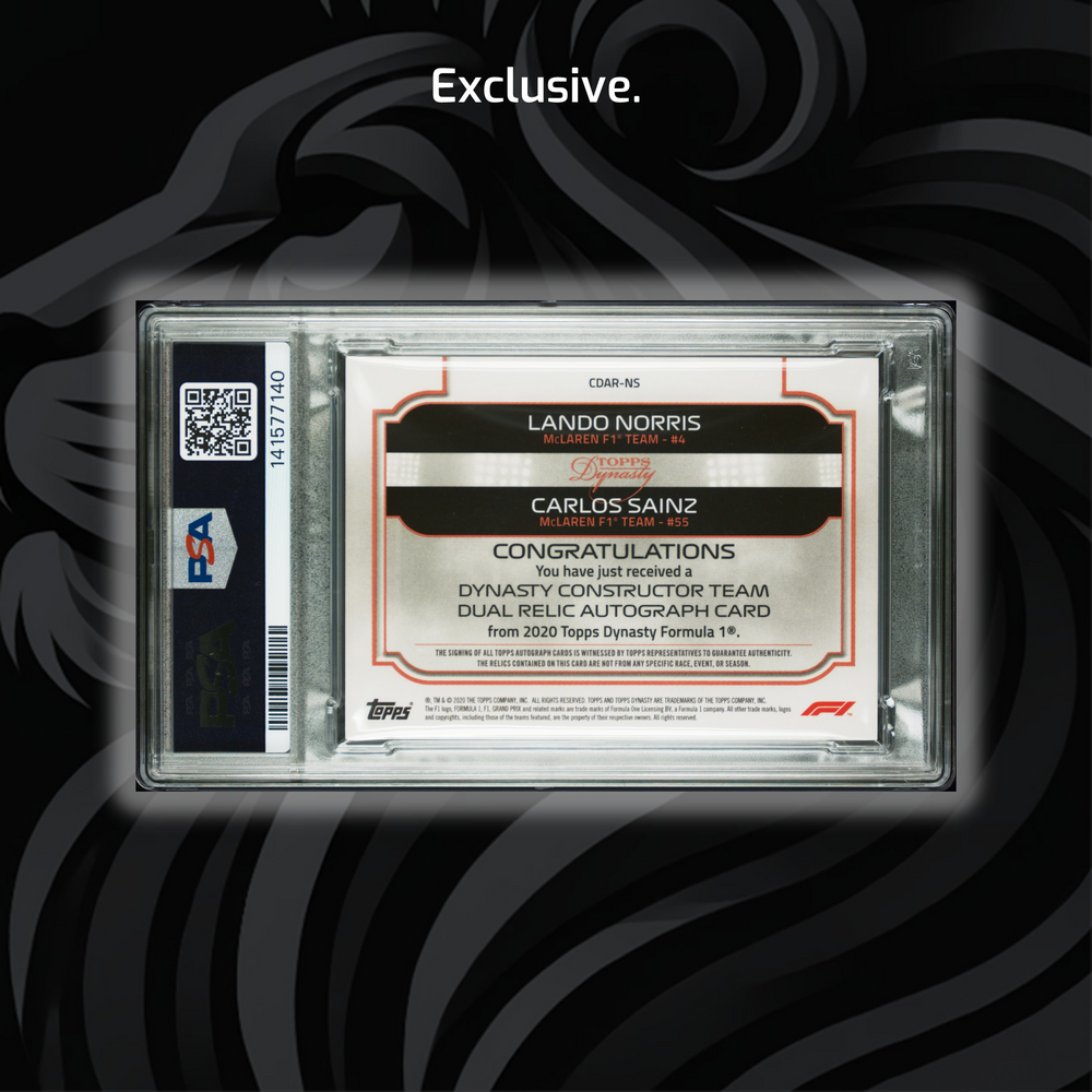 PSA 9 - Lando Norris / Carlos Sainz - Dynasty Constructor Team Dual Relic Autograph - 2020 Topps Dynasty Formula 1 - Back
