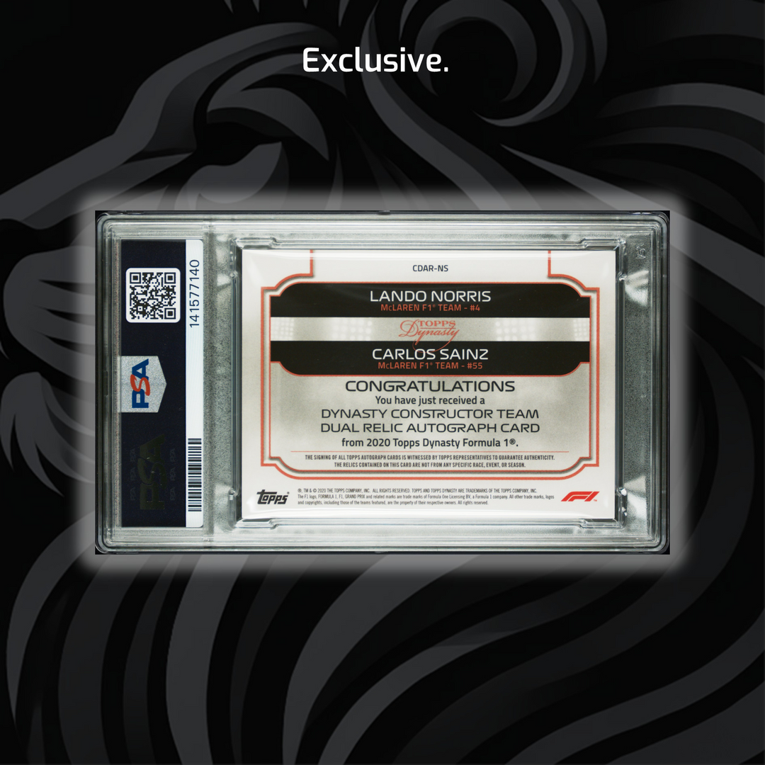 PSA 9 - Lando Norris / Carlos Sainz - Dynasty Constructor Team Dual Relic Autograph - 2020 Topps Dynasty Formula 1 - Back