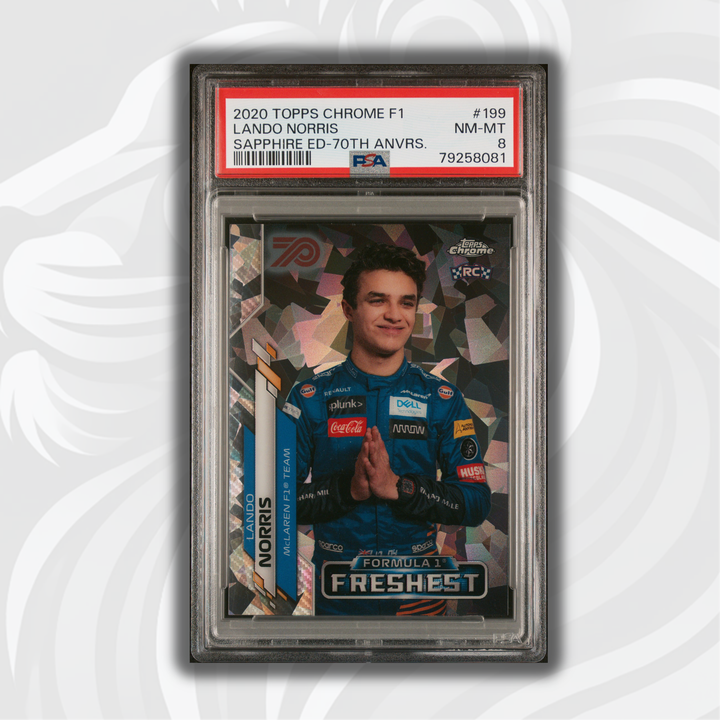 PSA 8 - Lando Norris #199 Sapphire 70th Rookie - 2020 Topps Chrome F1