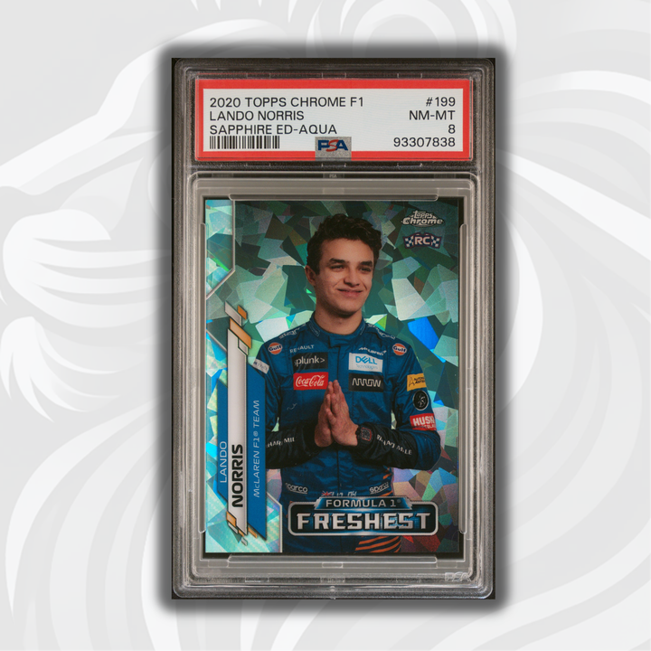 PSA 8 - 64/99 Lando Norris #199 - Sapphire Edition Aqua - Rookie Card