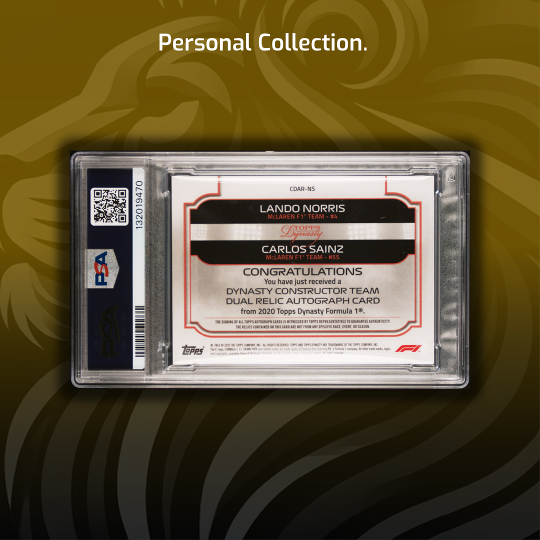 PSA 9 - 4/5 Lando Norris / Carlos Sainz #CDAR-NS - Team Tandem Dual Relic Autograph - 2020 Topps Dynasty F1