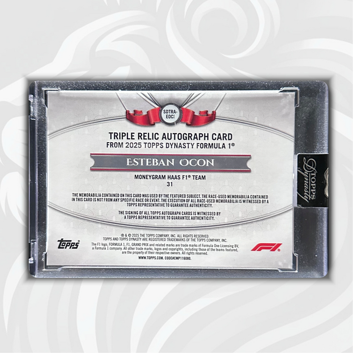 5/5 Esteban Ocon #SDTRA-EOCI - 2025 Topps Dynasty F1 - Triple Relic Auto