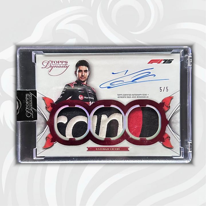 5/5 Esteban Ocon #SDTRA-EOCI - 2025 Topps Dynasty F1 - Triple Relic Auto