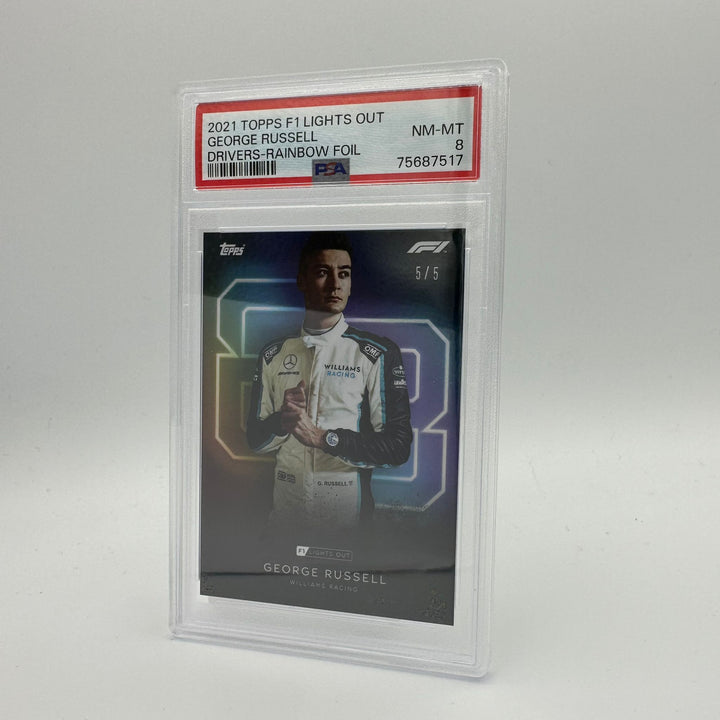 PSA 8 - 5/5 George Russell - Driver - Rainbow Foil