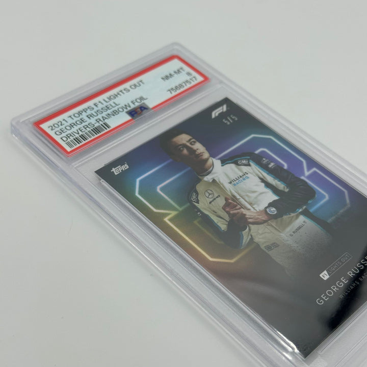 PSA 8 - 5/5 George Russell - Driver - Rainbow Foil