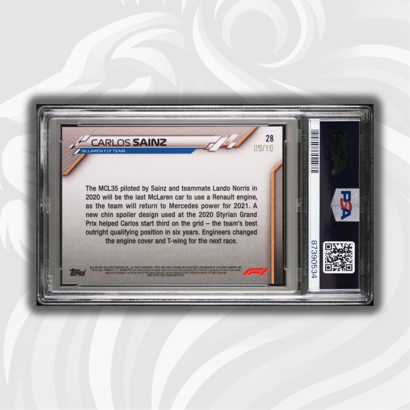 PSA 8 - 09/10 Carlos Sainz #28 - Sapphire - Purple - 2020 Topps Chrome F1