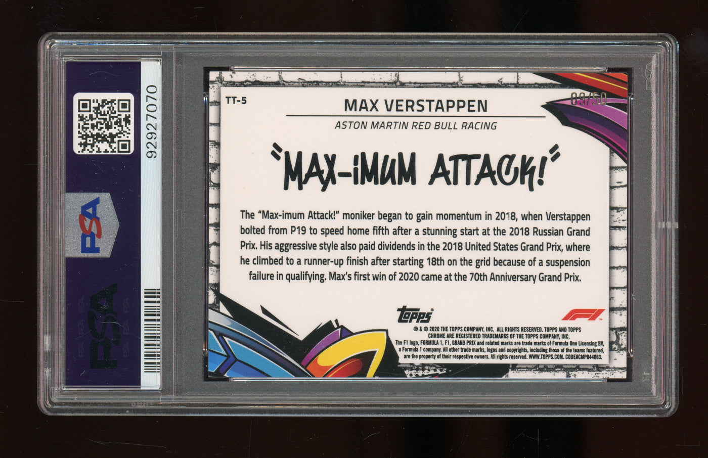 PSA 8 - 9/50 - Max Verstappen #5 - Track Tags - Gold - 2020 Topps Chrome F1