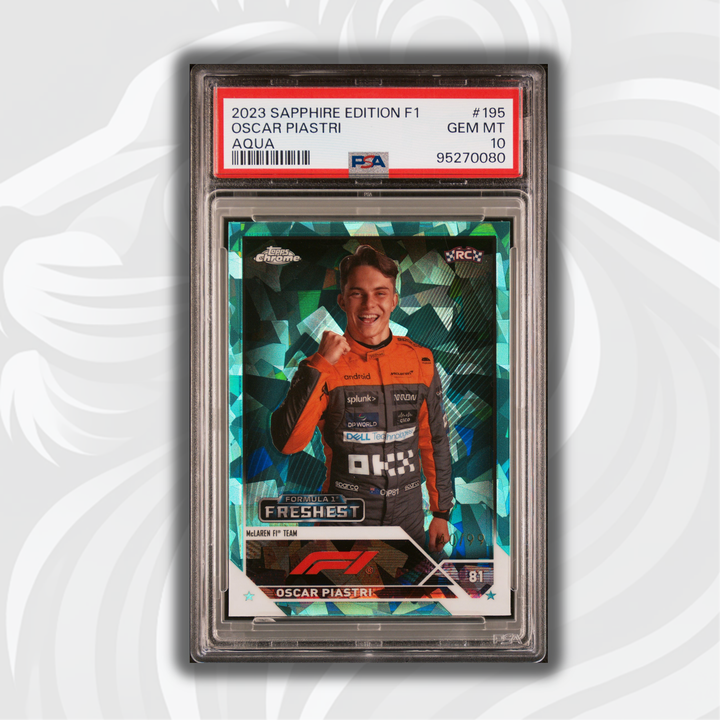 PSA 10 - 40/99 Oscar Piastri #195 - Aqua - Sapphire Edition - 2023 Topps Chrome F1 - Rookie Card