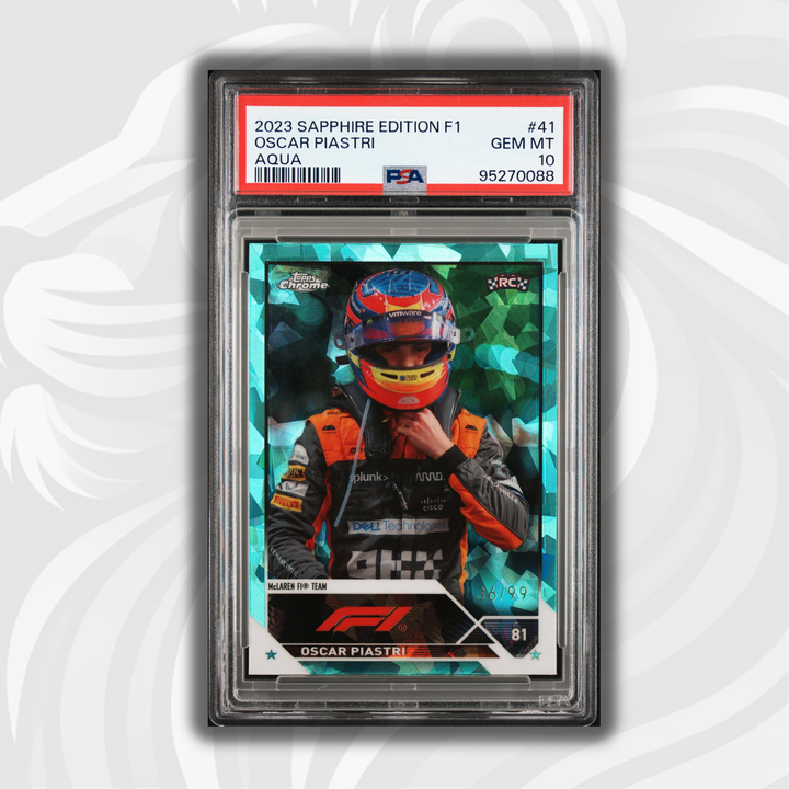PSA 10 - 36/99 Oscar Piastri #41 - Aqua - Sapphire Edition - 2023 Topps Chrome F1 - Rookie Card