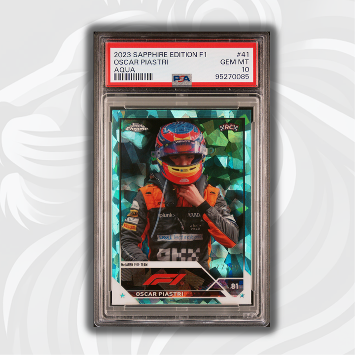 PSA 10 - 77/99 Oscar Piastri #41 - Aqua - Sapphire Edition - 2023 Topps Chrome F1 - Rookie Card