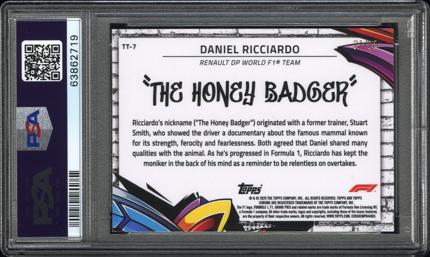 PSA 8 - 21/25 - Daniel Ricciardo #7 - Track Tags - Orange - 2020 Topps Chrome F1